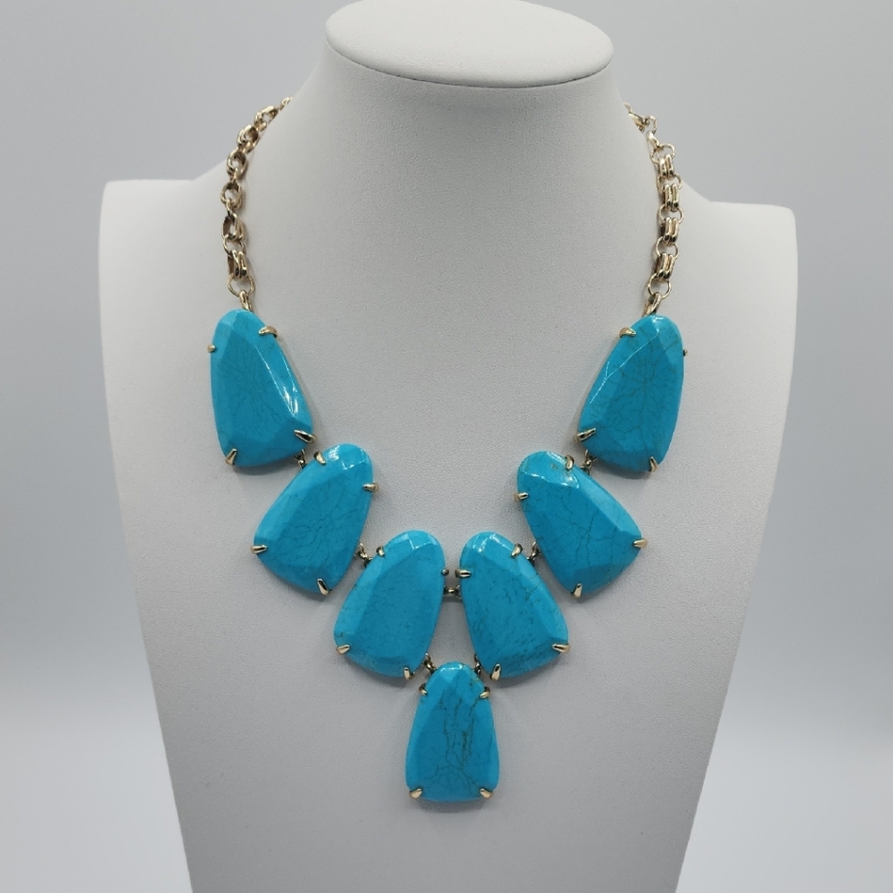 Kendra Scott Harlow Turquoise Blue Necklace with Gold Chain